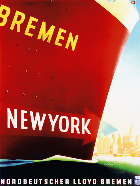 'New York', poster advertising the North German Lloyd Line from German School, (20th century)