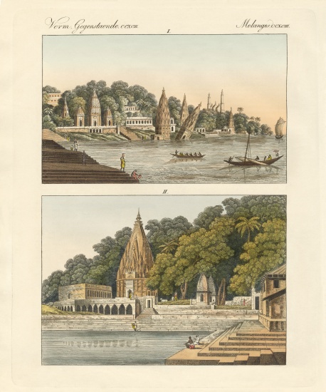 Benares and its pagodas from German School, (19th century)