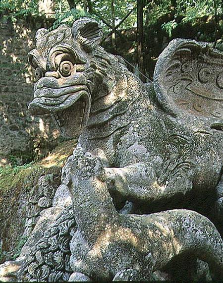Dragon attacking lion, detail, sculpture from the Parco dei Mostri (Monster Park) gardens laid out b from Giacomo Barozzi  da Vignola