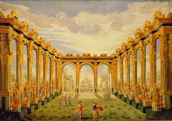 Act III, scene V: Courtyard of the Elysian Fields from Giacomo Torelli
