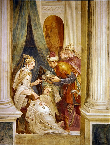 Right hand wall depicting Sophonisba with her child receiving the next pot of poison from Giambattista Zelotti