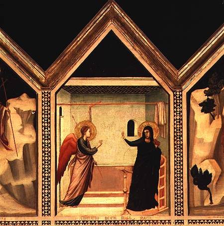 Annunciation, from the St. Reparata Polyptych (reverse of central panel) (detail of 66558 from Giotto (di Bondone)