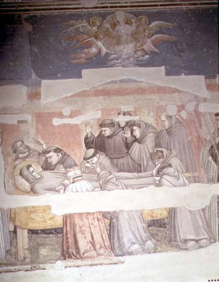 The Death of St. Francis, detail of bier, from the Bardi chapel from Giotto (di Bondone)