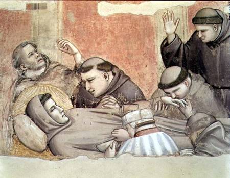 The Death of St. Francis, detail of St. Francis and the monks, from the Bardi chapel from Giotto (di Bondone)