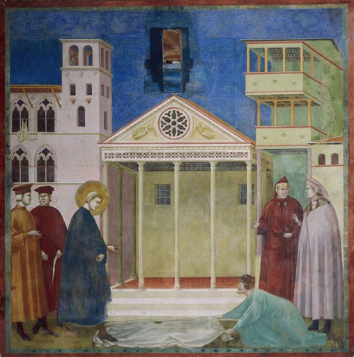 Ein einfacher Mann huldigt dem hl. Franziskus auf dem Marktplatz von Assisi from Giotto (di Bondone)