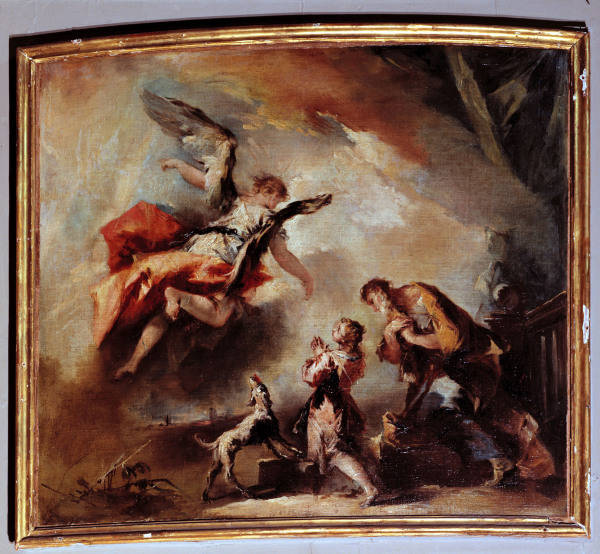 Guardi, Giovanni Antonio 1698-1760. ''The angel leaves Tobias'', c.1750/53. Painting. From a series from Giovanni Antonio Guardi