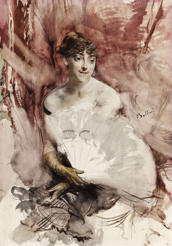 Woman with fan seated in a theatre box (Countess of Rasti) from Giovanni Boldini