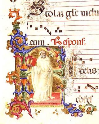 Ms 561 f.1r Historiated initial 'R' depicting St. Eligius, from a gradual from the Monastery of San from Giovanni Cimabue