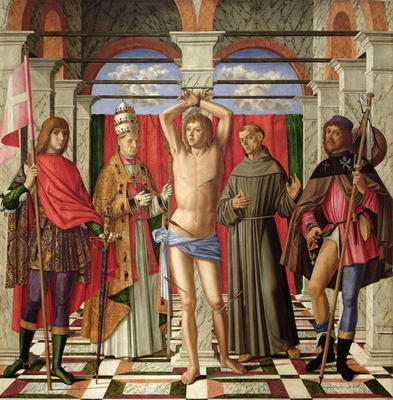 Saint Sebastian with Saints Liberale, Gregory, Francis and Roch (oil on panel) from Giovanni di Niccolo Mansueti