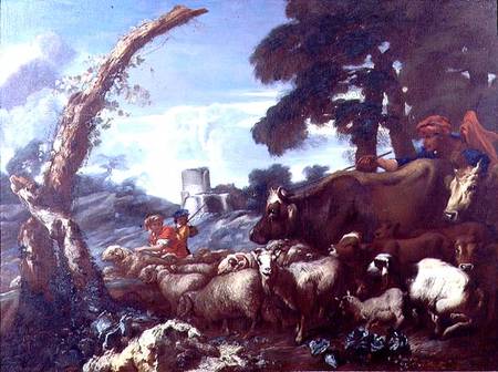Farmhands with cattle and sheep from Giovanni Francesco Castiglione
