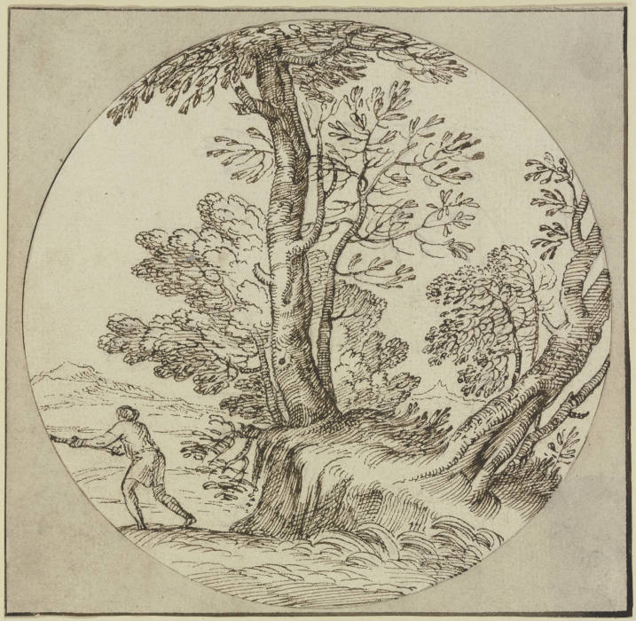 Baumpartie am Wasser, ein Mann nach links from Giovanni Francesco Grimaldi