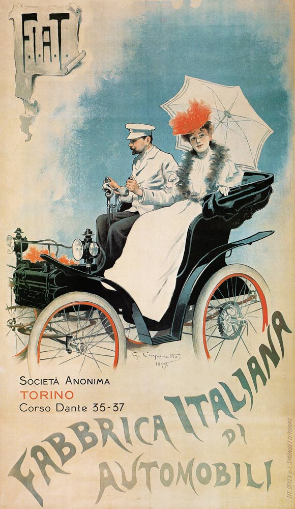 Poster advertising an early 'FIAT' car from Giovanni Battista Carpanetto