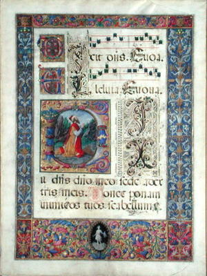 Page from a manuscript with a historiated initial 'D' depicting King David, c.1480 (vellum) from Giuliano Amadei