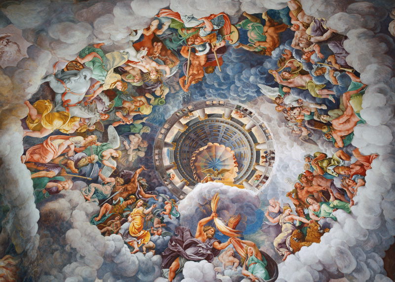 The Gods of Olympus, trompe l'oeil ceiling from the Sala dei Giganti from Giulio Romano