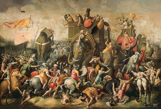 Schlachtbild mit Kriegselefanten. from Giulio Romano