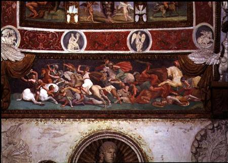 Camera delle Aquile, detail of the frieze depicting the battle between the Greeks and the Amazons from Giulio Romano