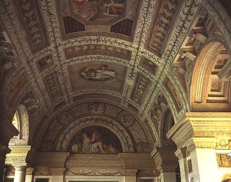 The Loggia di Davide (or D'Onore) interior decorated with ceiling frescos of biblical subjects inclu from Giulio  Romano