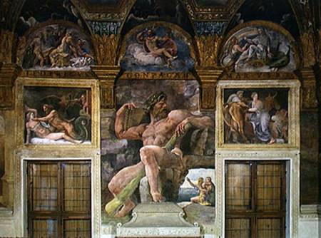 Olympia seduced by Jupiter, Polyphemus guarding Acis and Galatea, Pasiphae entering the cow construc from Giulio Romano