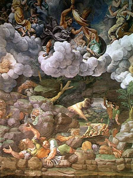 Olympus and Zeus Destroying the Rebellious Giants, detail from one of the walls of the Sala dei Giga from Giulio Romano