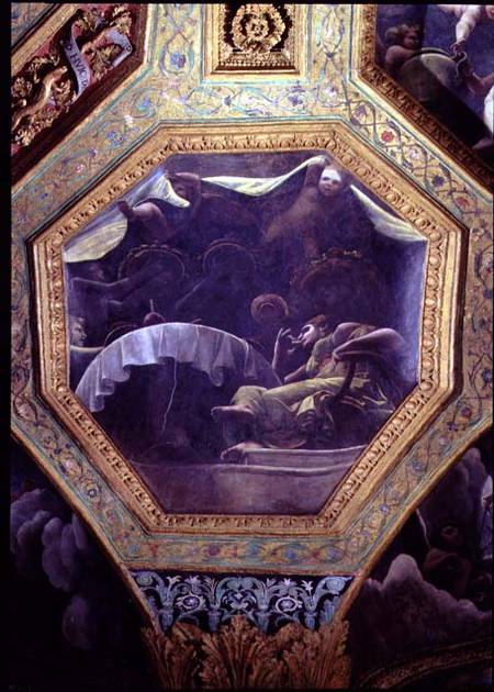 Psyche eating in the house of Cupid, ceiling caisson from the Sala di Amore e Psyche from Giulio Romano