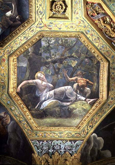 Psyche sleeping in the valley of Cupid, ceiling caisson from the Sala di Amore e Psiche from Giulio Romano