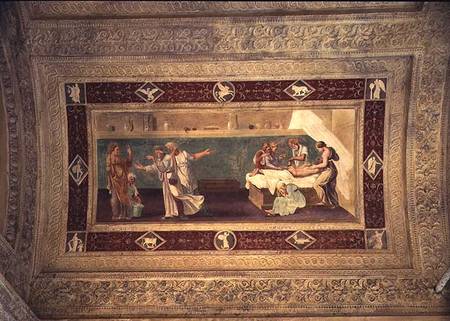 Scene of a doctor attending a sick man, ceiling painting from the Giardino Segreto from Giulio Romano