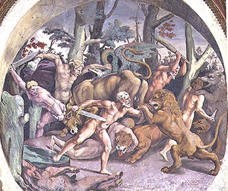 Scene showing that those born under the sign of Leo in conjunction with the constellation of the Dog from Giulio Romano