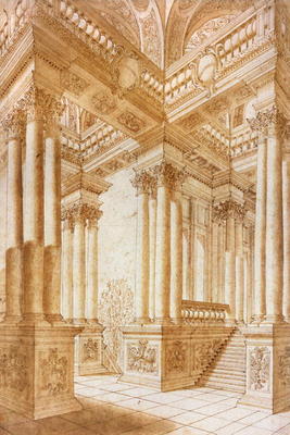 Architectural Study (pen & brown ink with brown wash on paper) from Giuseppe Bibiena