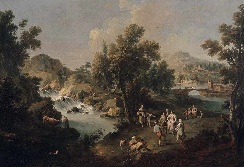 Landscape with a River and Dancing Peasants from Giuseppe Zais