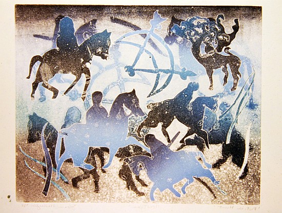 Celtic Horseman with Symbols, 1995 (monotype)  from Gloria  Wallington