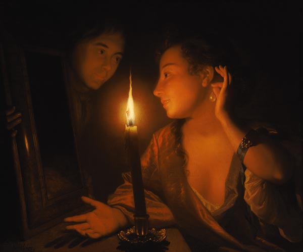 A Lady Admiring An Earring by Candlelight from Godfried Schalcken