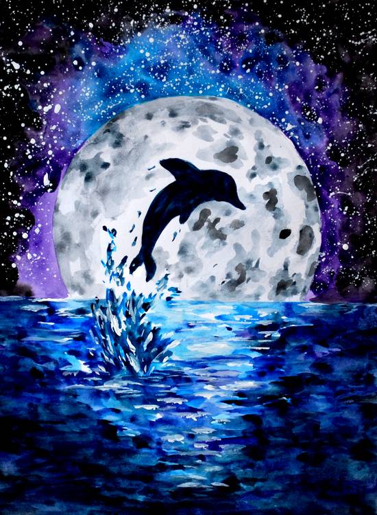 Delphin Ozean und Mond from Sebastian  Grafmann