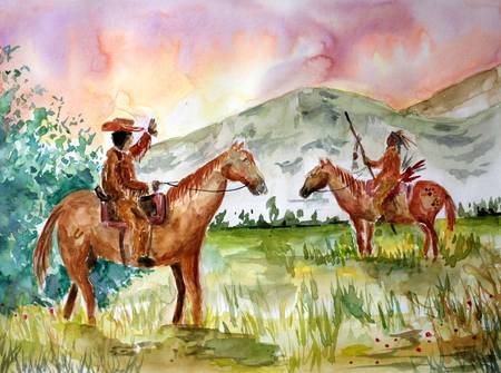 Cowboy trifft amerikanischen Ureinwohner