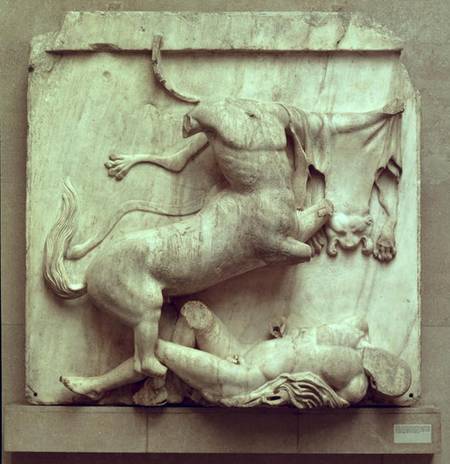 A Centaur triumphing over a Lapith, metope XXVIII from the south side of the Parthenon from Greek School