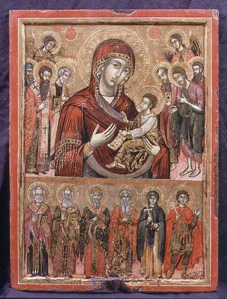 The Mother of God Hodegetria and Saints, icon from the Cycladic Islands from Greek School
