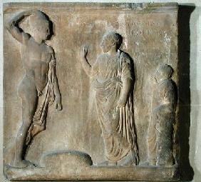 Relief plaque depicting a ceremony of invocation to Theseus