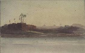 First View of the Pyramids from the Nile near Cairo