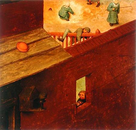 Children's Games, detail of left-hand section showing a child climbing over a fence and another shoo from Giuseppe Pellizza da Volpedo