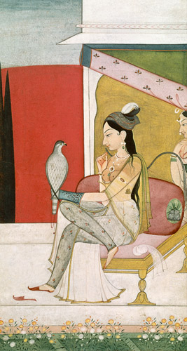 Lady with a Hawk, Pahari Style, Punjab Hills from Guler School