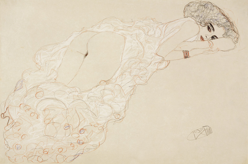 Reclining Nude Lying on Her Stomach and Facing Right from Gustav Klimt