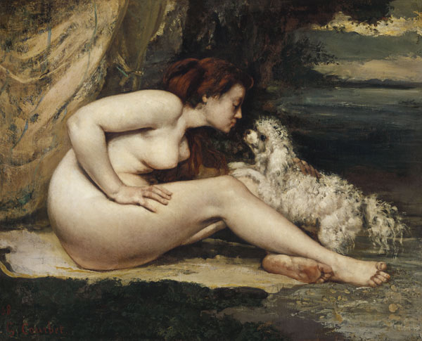 Femme nue au chien - Gustave Courbet as art print or hand painted oil.