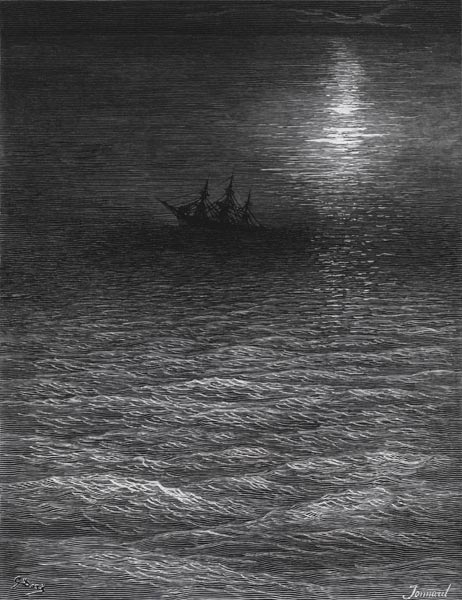 The marooned ship in a moonlit sea, scene from ''The Rime of the Ancient Mariner'' S.T. Coleridge,S. from Gustave Doré