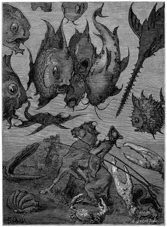 Illustration to the book "The Surprising Adventures of Baron Münchhausen" by Rudolph Erich Raspe from Gustave Doré