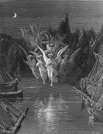 The angelic spirits leave the dead bodies and appear in their own forms of light, scene from ''The R from Gustave Doré