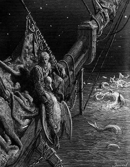 The Mariner gazes on the serpents in the ocean, scene from ''The Rime of the Ancient Mariner'' S.T.  from Gustave Doré