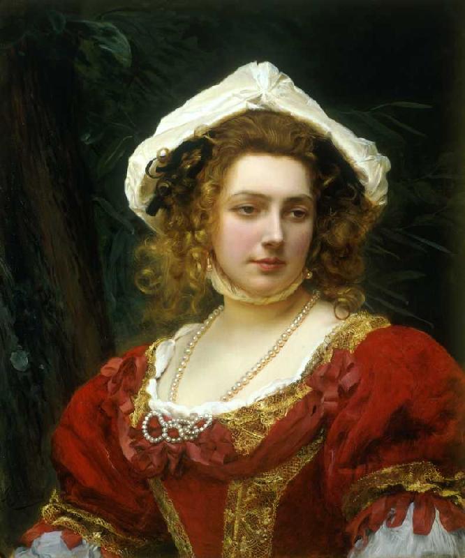 Portrait einer Dame in einem roten Samtkleid. from Gustave Jean Jaquet