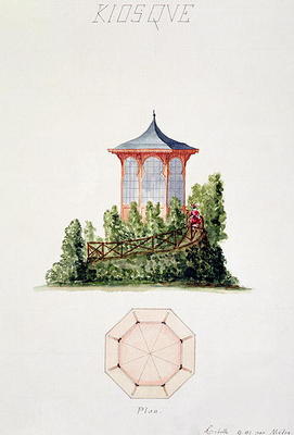 Design for a pavilion in simplified oriental style, from a folio of original drawings in classical a from H. Monnot