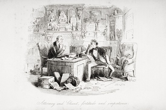 Attorney and Client, fortitude and impatience, illustration from ''Bleak House'' Charles Dickens (18 from Hablot Knight (Phiz) Browne