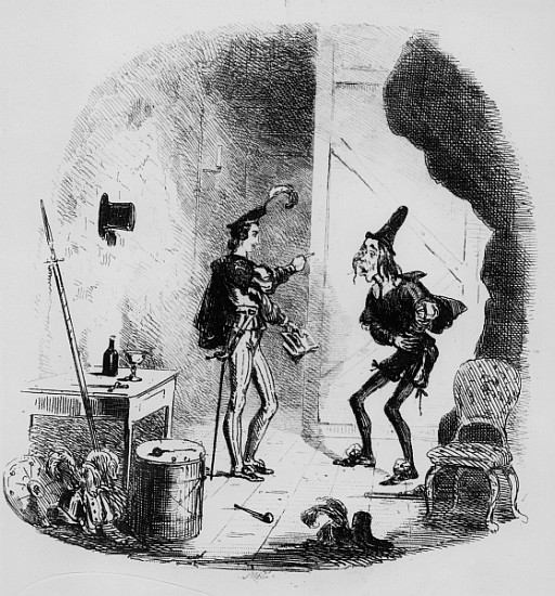 Nicholas instructs Smike in the art of acting, illustration from `Nicholas Nickleby'' Charles Dicken from Hablot Knight (Phiz) Browne