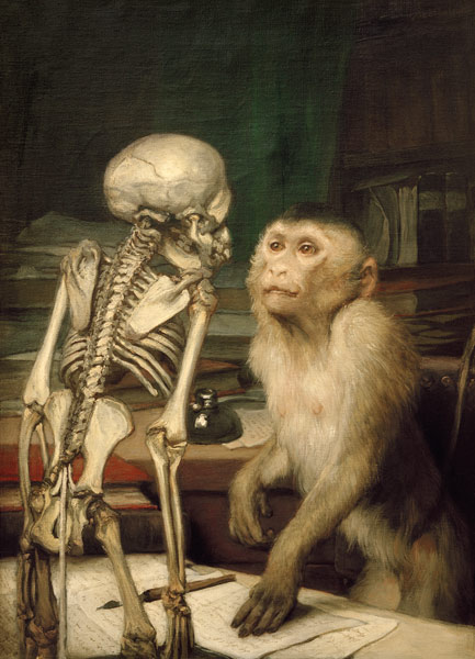 Monkey with a skeleton from Haeckel Ernst